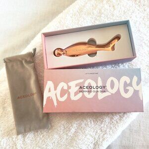 Aceology Mermaid Gua Sha Facial Massage Tool Zinc Alloy Cooling Roller NIB